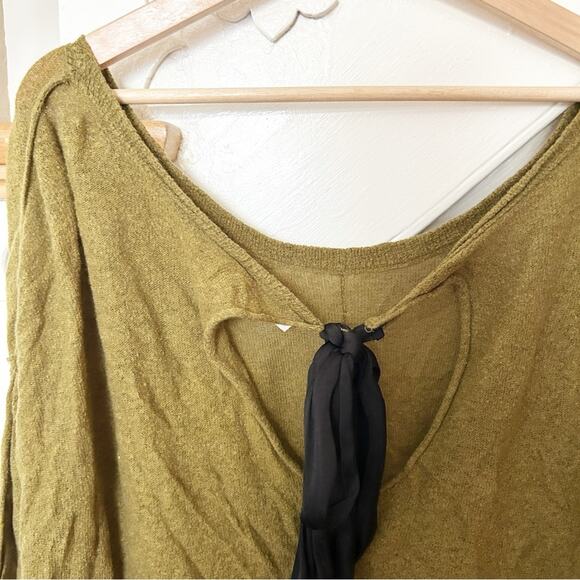 Intimately Free People Olive Green Tunic Bow Back Relaxed Fit 3/4 Sleeve Size M - Picture 6 of 7